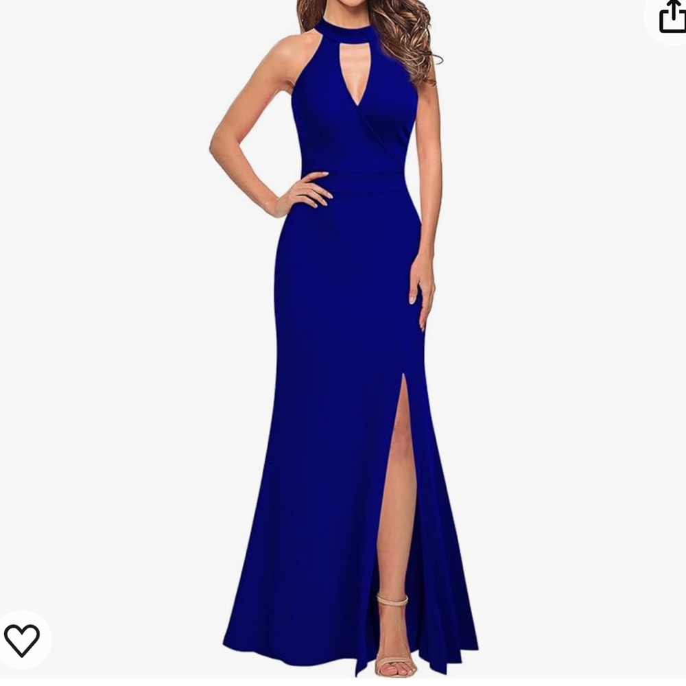 Women's High Neck Sleeveless Split Bodycon Mermaid Evening Cocktail Long Dress